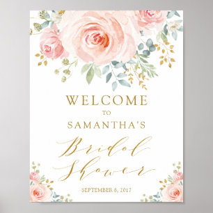 Poster Bienvenue à la réception de mariage floral rose do