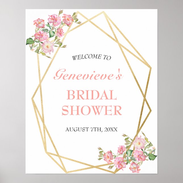 Poster Bienvenue à la réception de mariage rose poudré Fl (Devant)