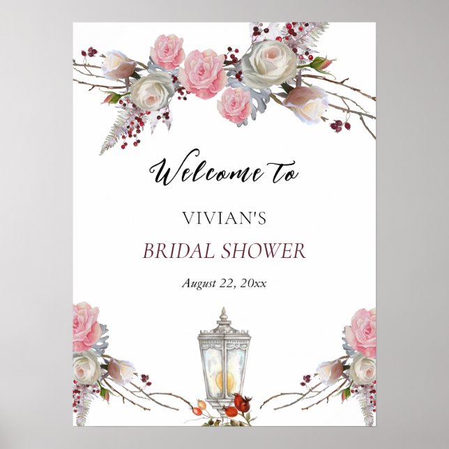 Poster Bienvenue à la réception de mariage Rustic Roses & (Devant)
