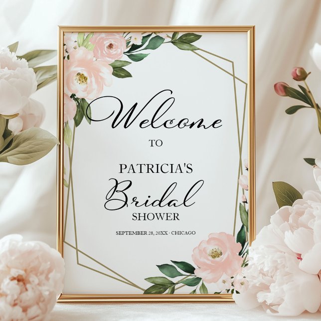 Poster Bienvenue à la Soirée de Mariage Florale Géométriq (Créateur téléchargé)