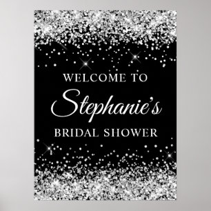 Poster Bienvenue à la soirée de mariage noir paillettes a