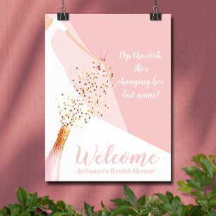 Poster Bienvenue à la soirée de mariage rose blush chic