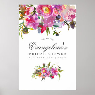 Poster Bienvenue à la soirée de mariage Vintage Pink Peon