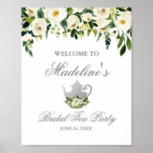 Poster Bienvenue à la soirée thé Fête des mariées argent