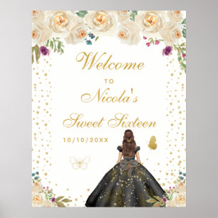 Poster Bienvenue à la Sweet Sixteen aux cheveux bruns crè
