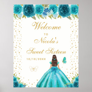 Poster Bienvenue à la Sweet Sixteen aux cheveux bruns sar