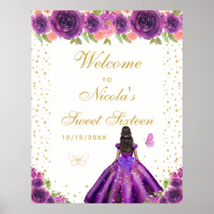 Poster Bienvenue à la Sweet Sixteen Fille à la peau foncé
