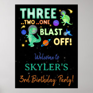Poster Bienvenue à l'anniversaire de dinosaure dans l'esp