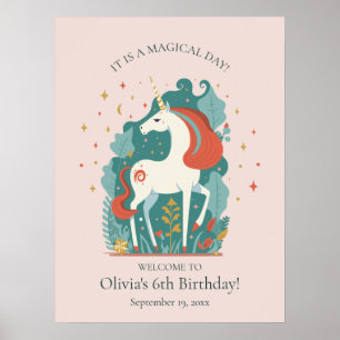 Poster Bienvenue à l'anniversaire de la licorne magique