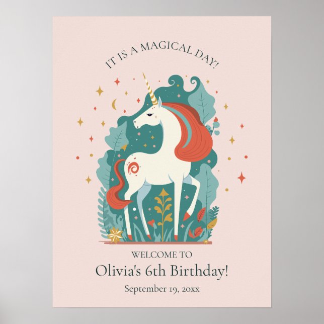 Poster Bienvenue à l'anniversaire de la licorne magique (Devant)