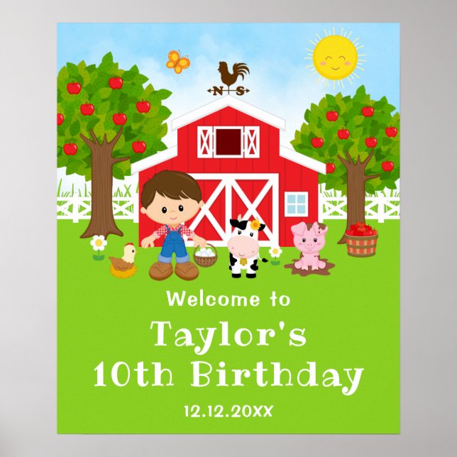 Poster Bienvenue à l'anniversaire du garçon aux cheveux b (Devant)