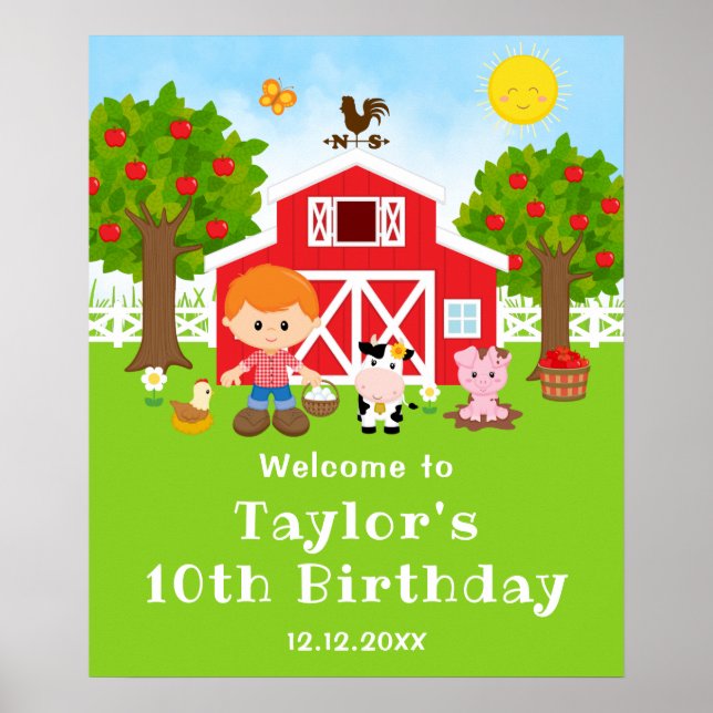 Poster Bienvenue à l'anniversaire du garçon aux cheveux r (Devant)