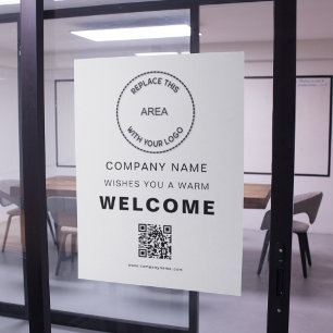 Poster Bienvenue à l'entreprise Votre logo QR Code Blanc