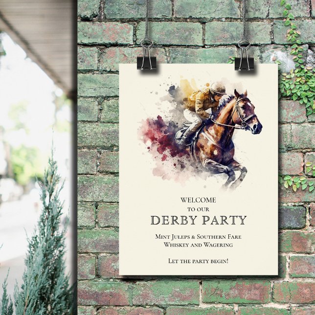 Poster Bienvenue à l'hippocampe d'aquarelle Derby (Watercolor Racehorse Derby Welcome Poster)