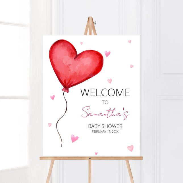 Poster Bienvenue à Little Sweethee Red Valentine (Minimalist Little Sweetheart Baby Shower Welcome Sign)