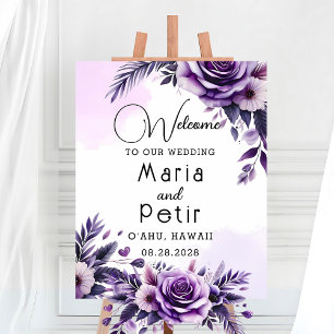 Poster Bienvenue à l'ivoire à Accentuation florale violet