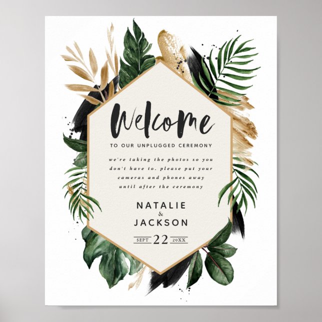 Poster Bienvenue à notre cérémonie débranchée feuillage t (Devant)