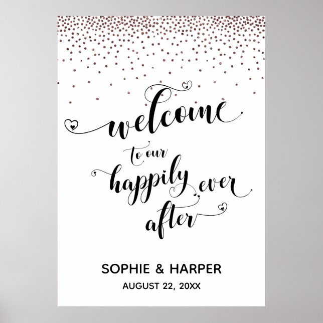 Poster Bienvenue à notre heureux Signe d'or Rose (Devant)
