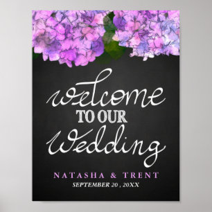 Poster Bienvenue À Notre Mariage Chalkboard Hydrangea Flo