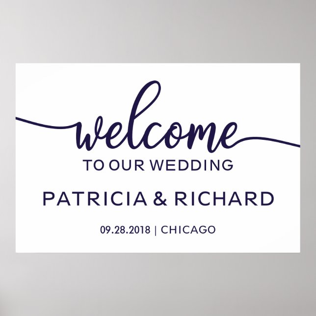 Poster Bienvenue à notre Mariage Chic Navy Blue 36x24 (Devant)