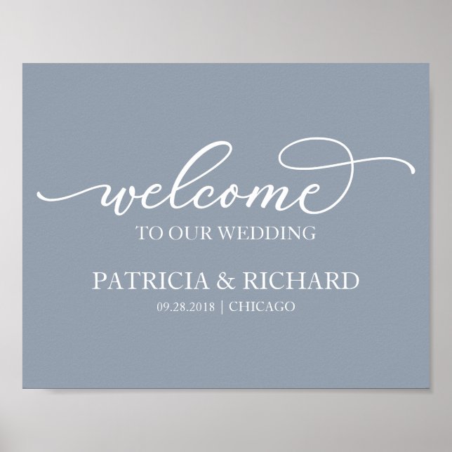 Poster Bienvenue À Notre Mariage Chic Script Dusty Pannea (Devant)