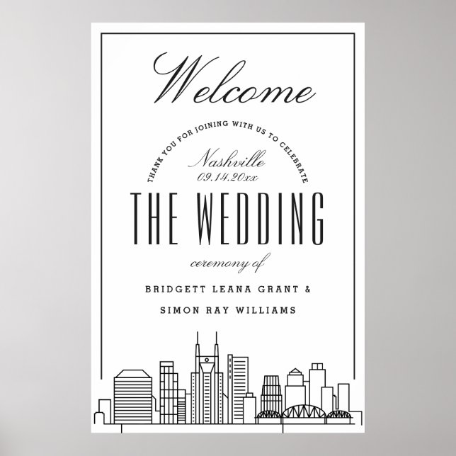 Poster Bienvenue à Notre Mariage de Nashville! (Devant)
