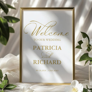 Poster Bienvenue à notre Mariage Elegant Gold Foil Sign