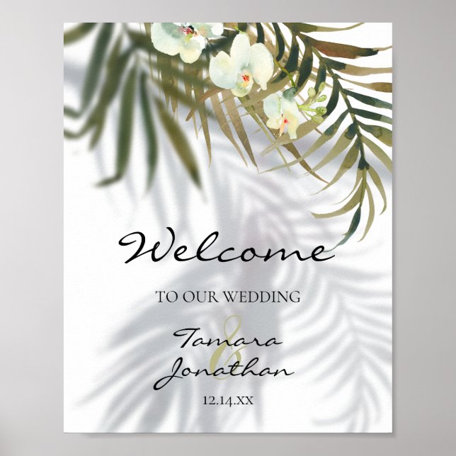 Poster Bienvenue À Notre Mariage Palms Orchids Shadows Be (Devant)