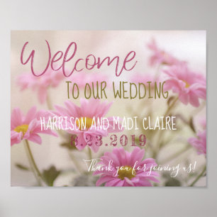 Poster Bienvenue À Notre Mariage Romantique Fleur Rose 10