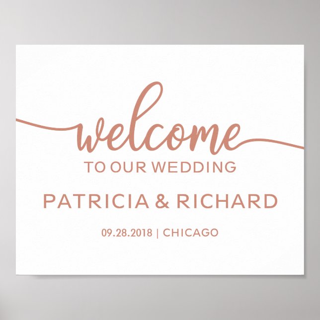 Poster Bienvenue à notre Mariage Rose Gold Sign (Devant)