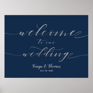 Poster Bienvenue à notre Mariage Silver Swash Calligraphy