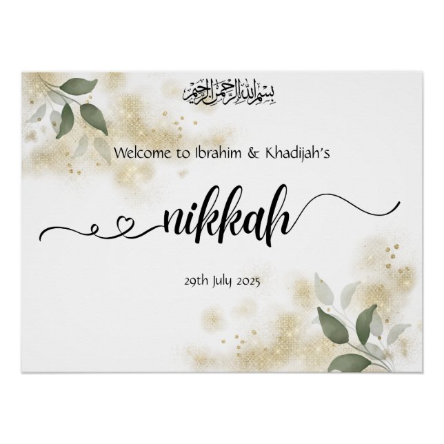 Poster Bienvenue à notre Nikkah - Panneau de mariage isla (Devant)