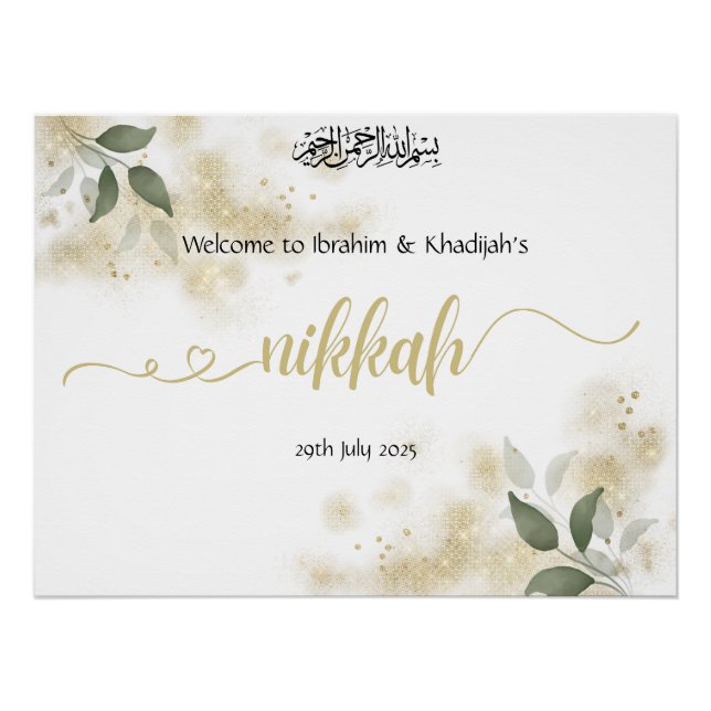 Poster Bienvenue à Notre Nikkah - Panneau Mariage islamiq (Devant)