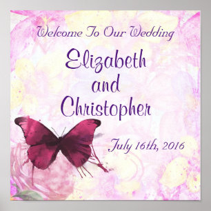 Poster Bienvenue À Notre Papillon Mariage Aquarelle