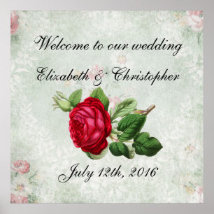 Poster Bienvenue à notre Rose Vintage Mariage