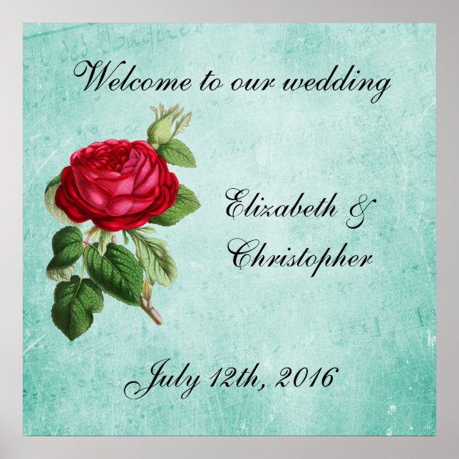 Poster Bienvenue à notre Rose Vintage Mariage (Devant)