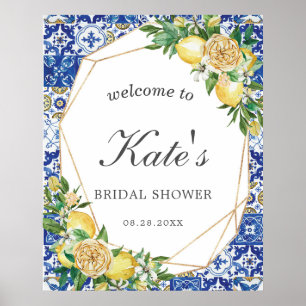 Poster Bienvenue à une douche de mariage florale géométri