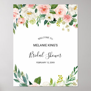 Poster Bienvenue à une élégante douche de mariage floral