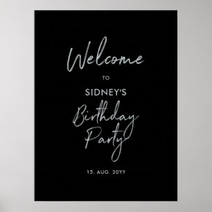 Poster Bienvenue à une fête d'anniversaire moderne Silver
