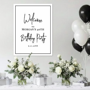Poster Bienvenue à une fête d'anniversaire simple en noir