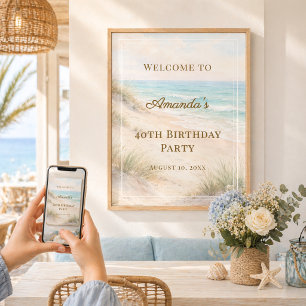 Poster Bienvenue à une fête d'anniversaire sur la plage c