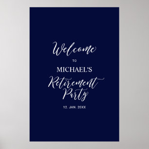 Poster Bienvenue à une fête de retraite minimaliste bleu