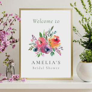 Poster Bienvenue à une fête prénuptiale florale aquarelle