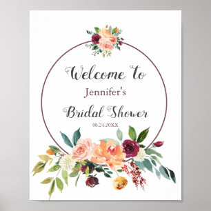 Poster Bienvenue à une réception de mariage Burgundy Blus