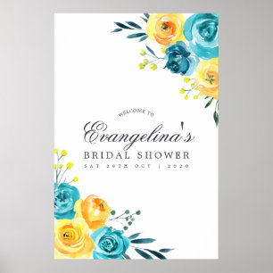 Poster Bienvenue à une réception de mariage turquoise et 