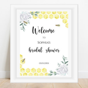 Poster Bienvenue - Abeille florale - Baby shower de maria