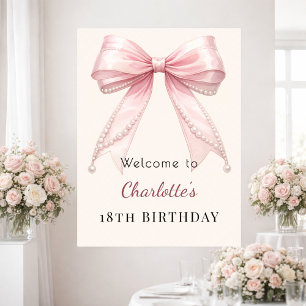 Poster Bienvenue arc en ciel rose pastel crème perles de