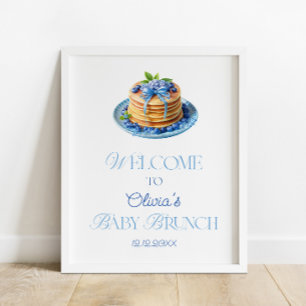 Poster Bienvenue au Baby Brunch Bébé Crêpes aux Bleuets