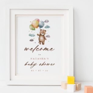 Poster Bienvenue au Baby shower Bear Cute et Pastel Ballo