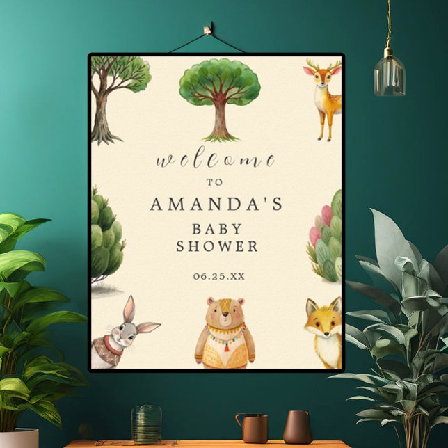 Poster Bienvenue au Baby shower Boho Woodland Animaux (Créateur téléchargé)
